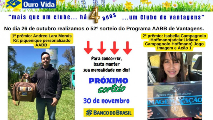 “AABB DE VANTAGENS” Sorteados de Outubro 2024.
