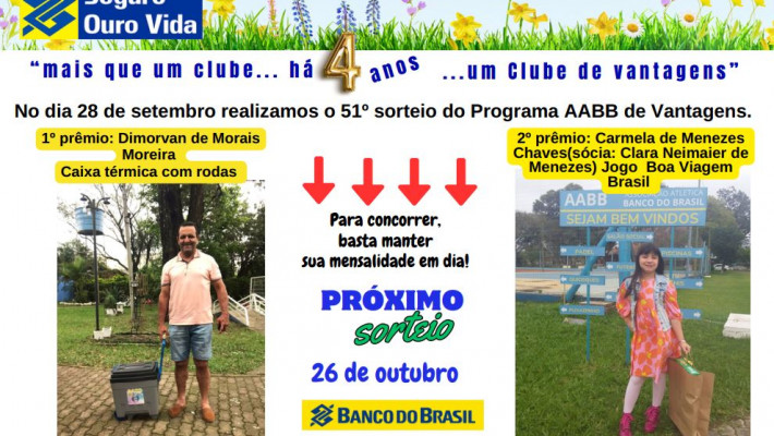 “AABB DE VANTAGENS” Sorteados de Setembro 2024.