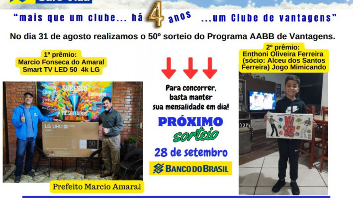 “AABB DE VANTAGENS” Sorteados de Agosto 2024.