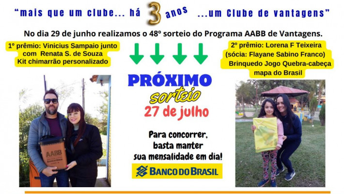 “AABB DE VANTAGENS” Sorteados de Junho 2024.