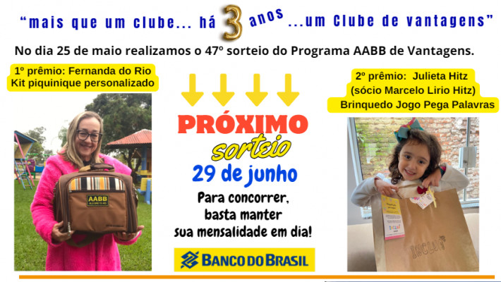 “AABB DE VANTAGENS” Sorteados de Maio 2024.