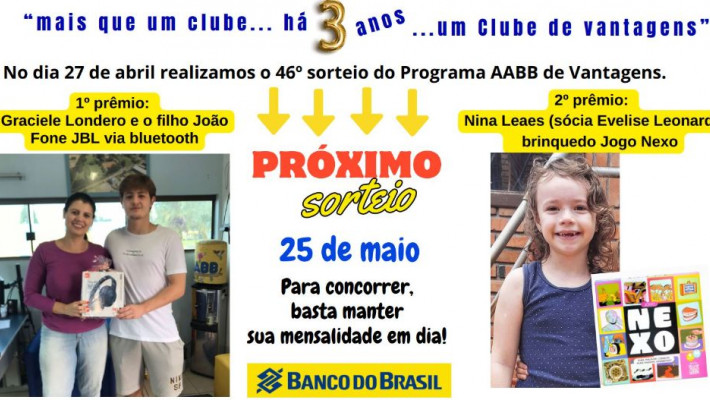 “AABB DE VANTAGENS” Sorteados de Abril 2024.