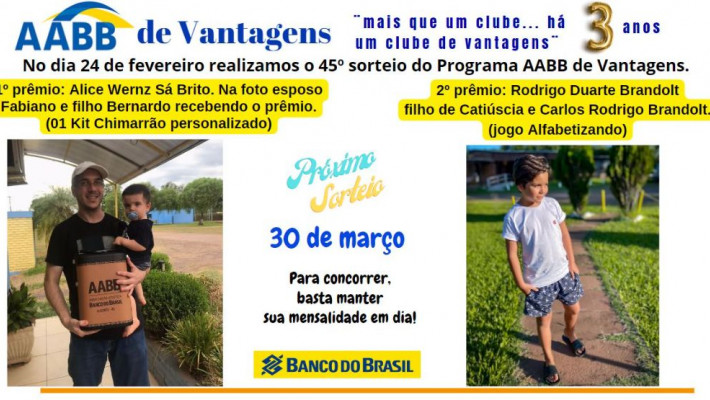 “AABB DE VANTAGENS” Sorteados de Fevereiro 2024.