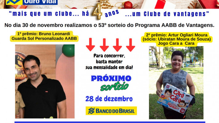 “AABB DE VANTAGENS” Sorteados de Novembro 2024.