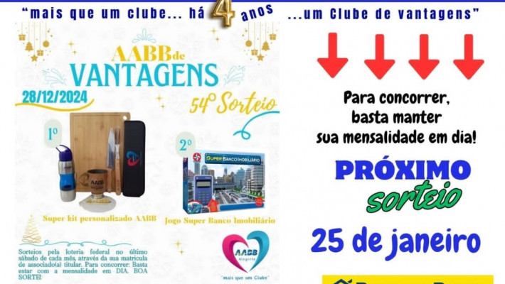 “AABB DE VANTAGENS” Sorteados de Dezembro 2024.