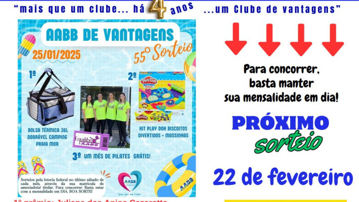 “AABB DE VANTAGENS” Sorteados de Janeiro 2025.