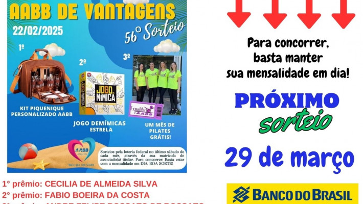“AABB DE VANTAGENS” Sorteados de Fevereiro 2025.