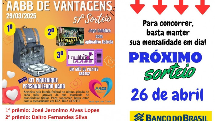 “AABB DE VANTAGENS” Sorteados de Março 2025.