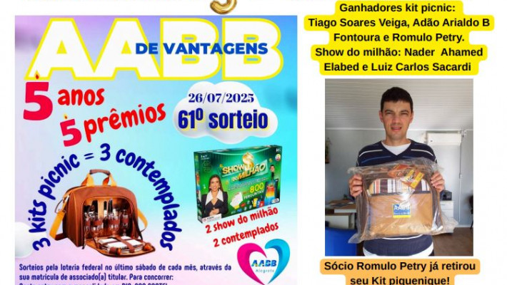 “AABB DE VANTAGENS” Sorteado de JULHO  2025.
